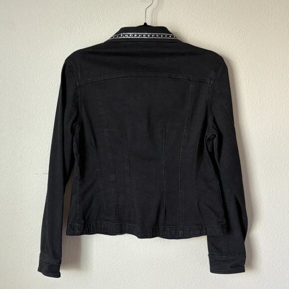 Christine Alexander Women Denim Black Jacket Size S Button Up Rhinestone Stretch - Picture 2 of 13